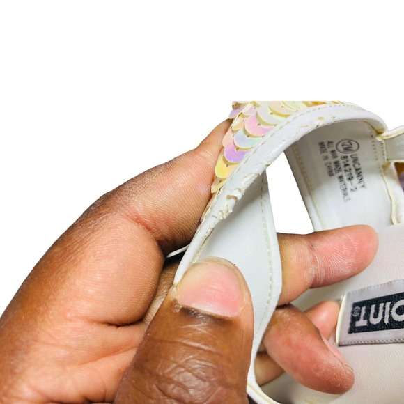 Women's flash point sz 12 "UNCANNY" white sequin square toe chunky sandals - Picture 5 of 8